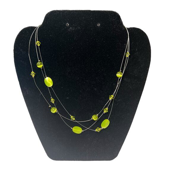 NY & Company Floating Lime Green Glass Bead Multi-Strand Necklace - Picture 1 of 4
